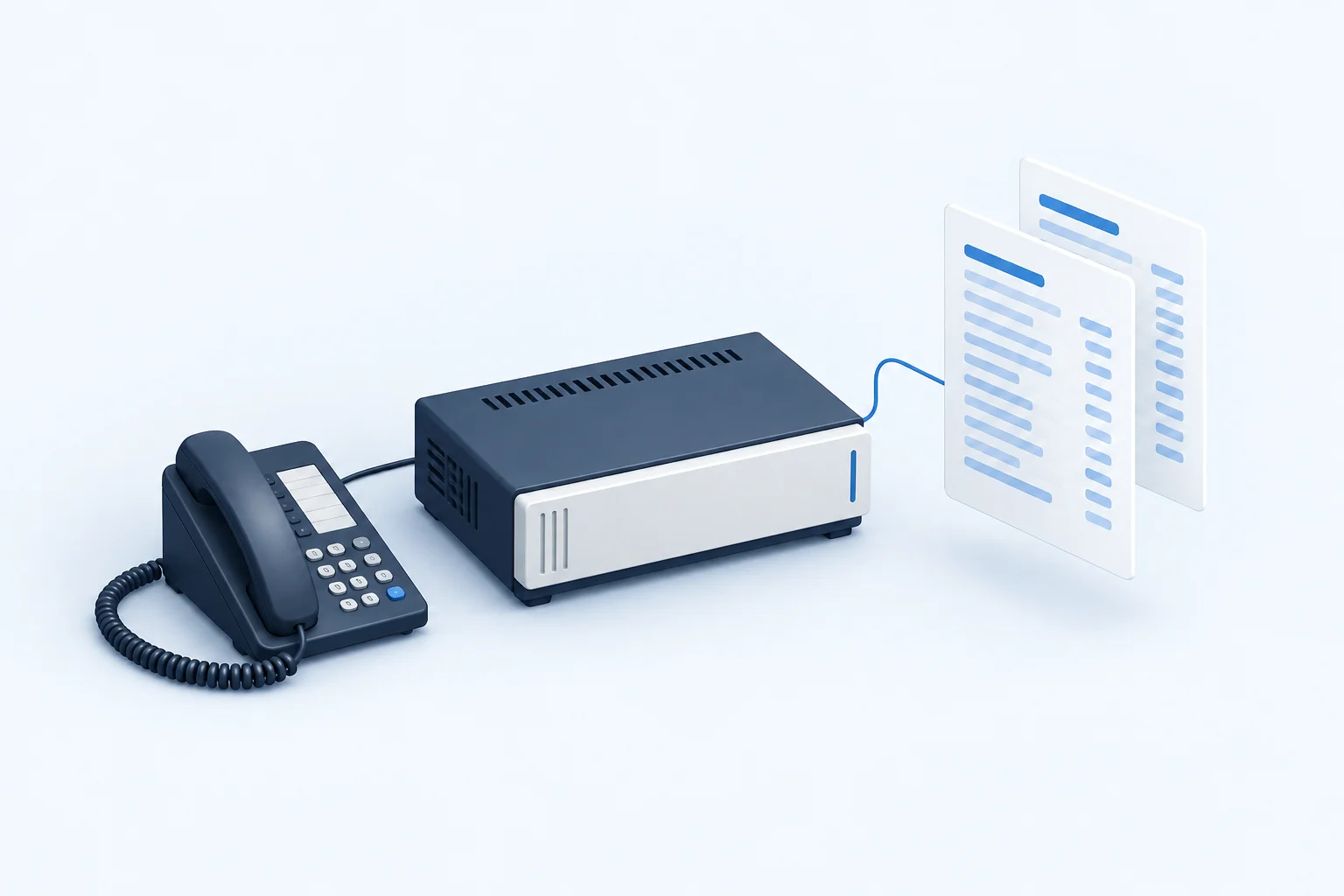 Concept illustration of a compact business phone system and call records