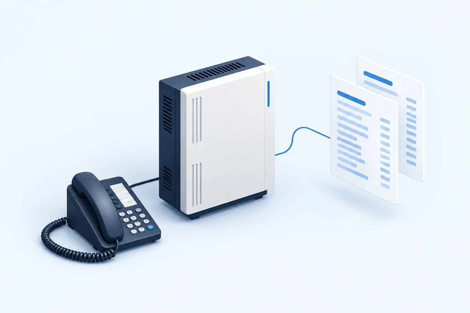 Concept illustration of a compact telephone exchange and call records
