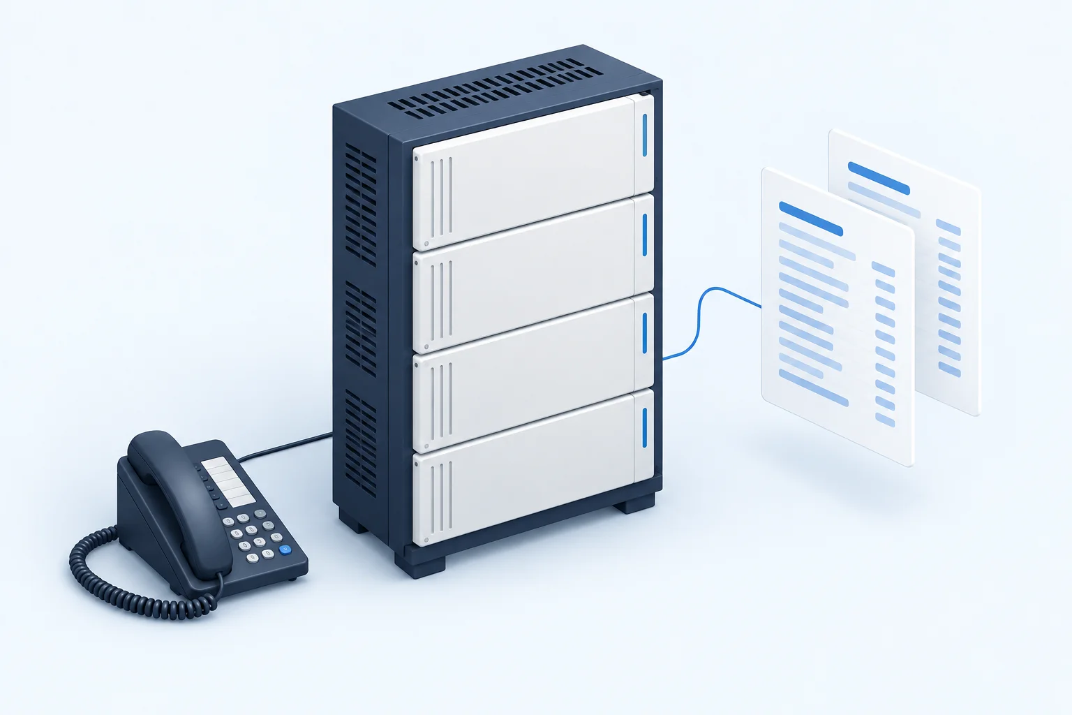 Concept illustration of a telephone exchange cabinet and call records