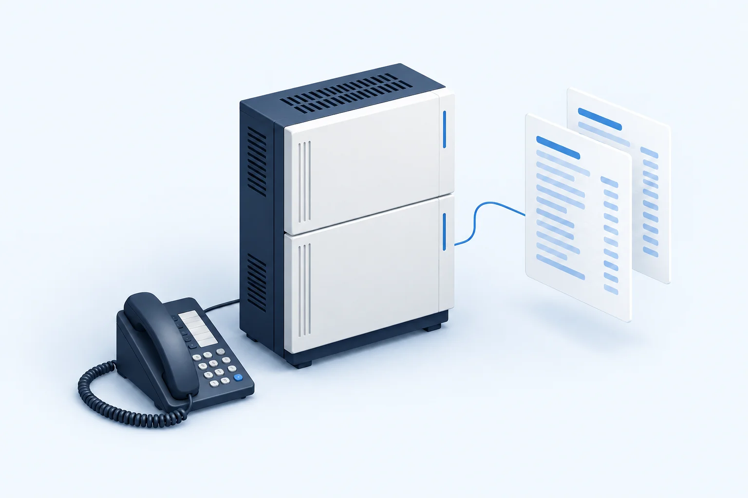 Concept illustration of a modular telephone exchange and call records