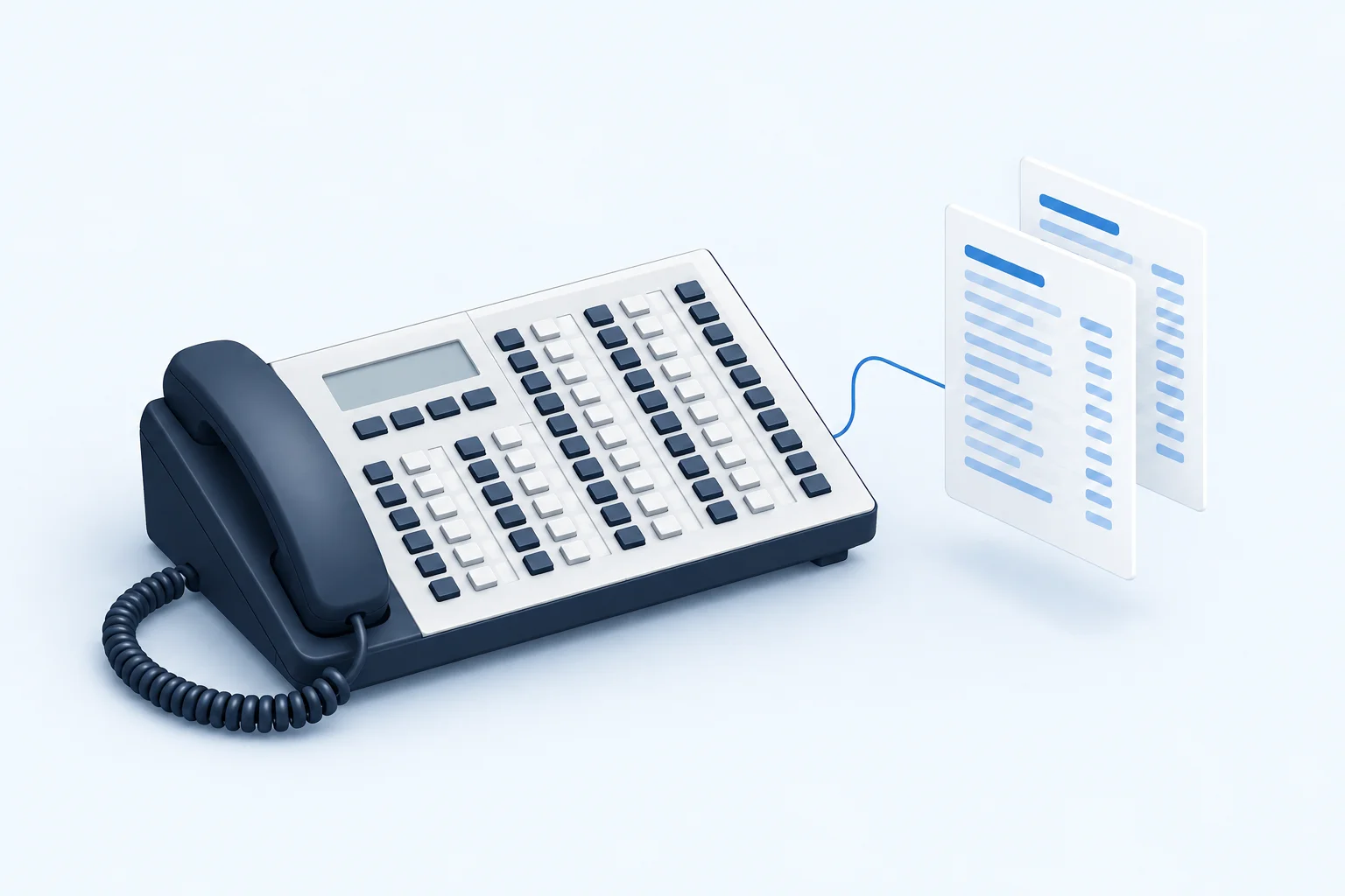Concept illustration of a attendant telephone console and call records