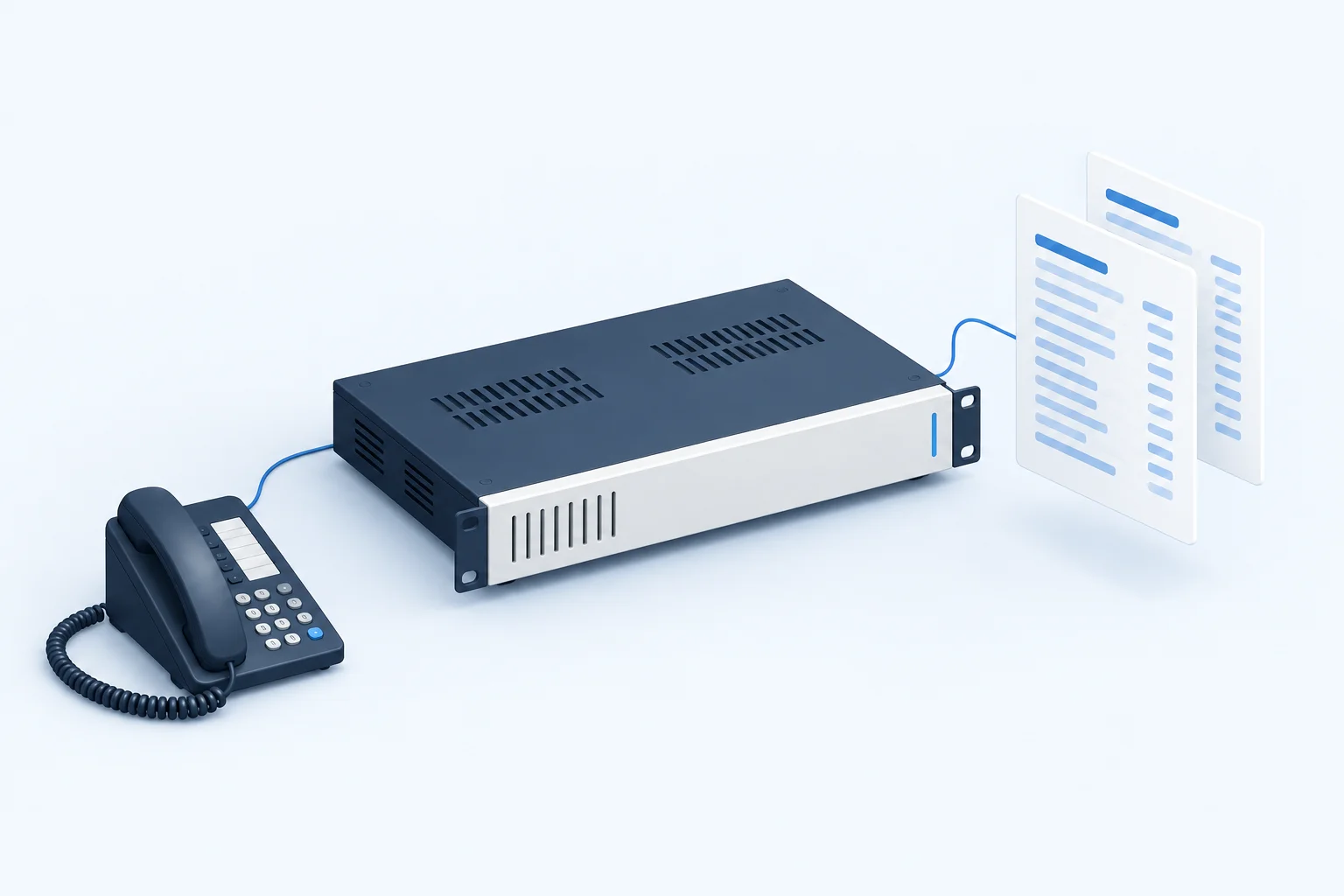 Concept illustration of a communications server and call records
