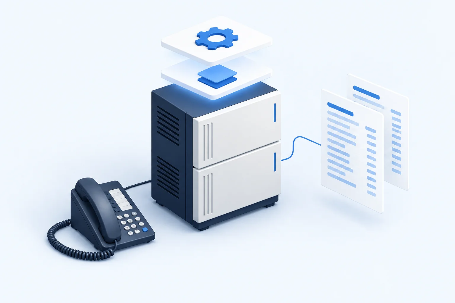 Concept illustration of a software-based phone system and call records