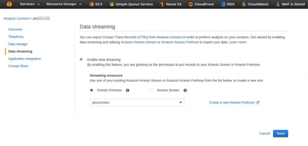 Amazon Connect Data streaming
