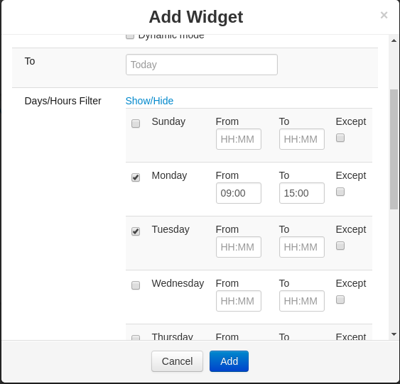 Call Accounting Days/Hours Filter