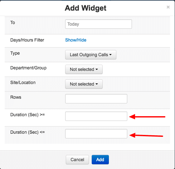 Call duration filters