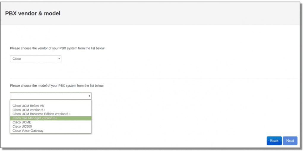 בחר Cisco Call Manager version 5+ מרשימת הדגמים ולחץ Next.