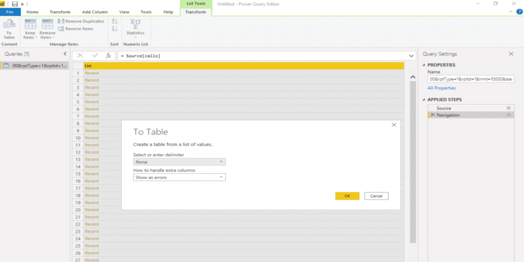 PowerBI convert API result to table