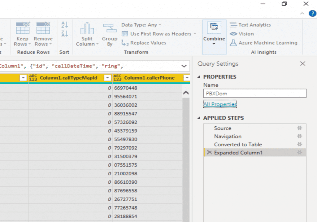 PowerBI change the query name to PBXDom